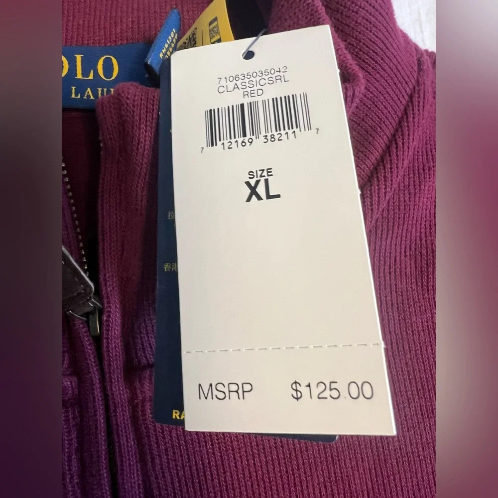 Polo Ralph Lauren Mens 1/4 Zip Sweater Size XL  Estate Rib Pullover Red NWT